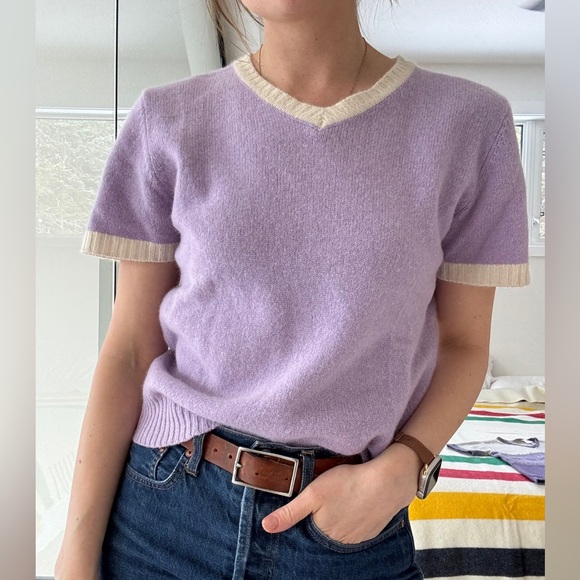 Vintage Sweaters - Vintage wool angora blend lavender Short Sleeve sweater s-m